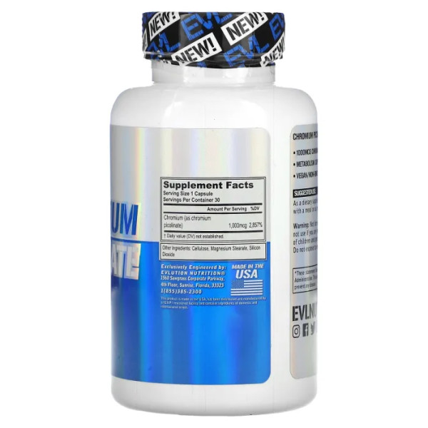 Хром піколінат, Chromium Picolinate, EVLution Nutrition, 1000 мкг, 30 капсул