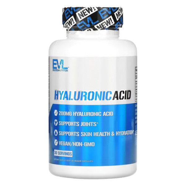 Гіалуронова кислота, Hyaluronic Acid, EVLution Nutrition, 200 мг, 30 рослинних капсул