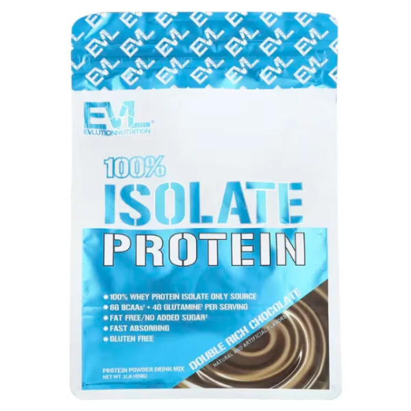 Ізолят сироваткового протеїну, 100% Isolate Protein, EVLution Nutrition, 100%, подвійний насичений шоколад, 454 г