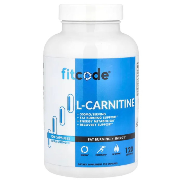 L-карнітин, L-Carnitine, fitcode, підвищена сила дії, 1000 мг, 120 капсул (500 мг в 1 капсулі)