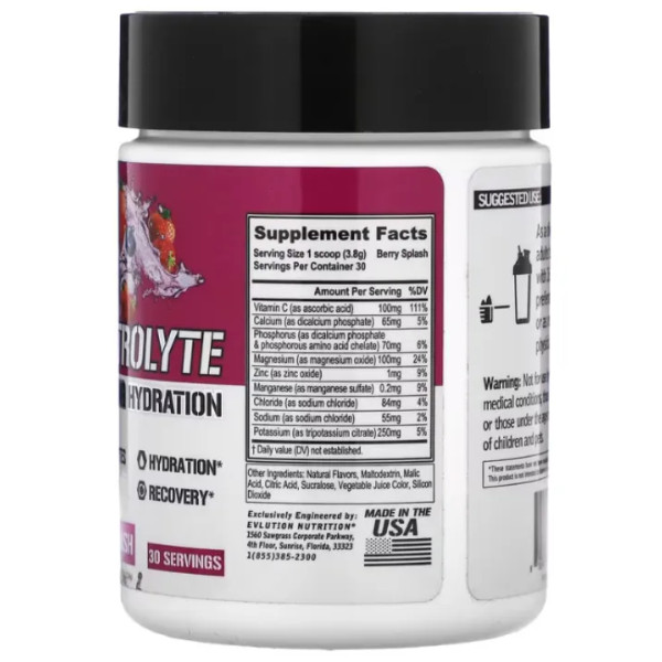 Електроліти, підвищення гідратації, Electrolyte Volumizing Hydration, EVLution Nutrition, ягідний сплеск, 114 г