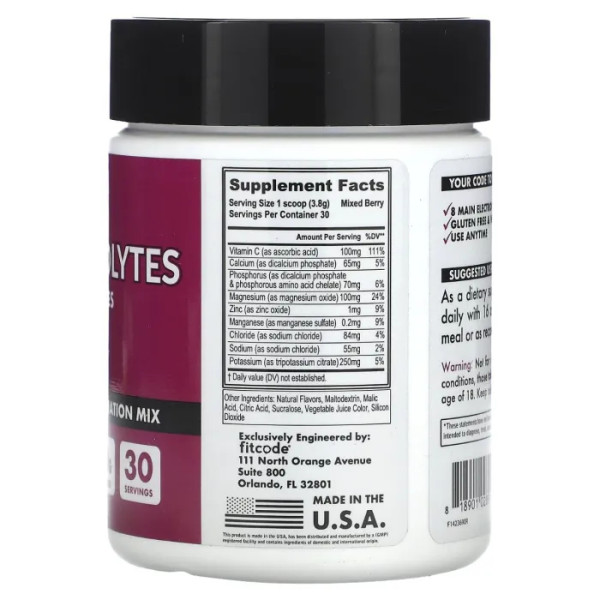 Електроліти для гідратації, Electrolyte Hydration Mix, fitcode, зі смаком ягідного асорті, 114 г
