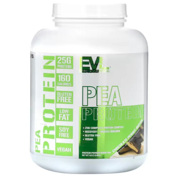 Гороховий протеїн, відновлення та нарощування м'язової маси, Pea Protein, EVLution Nutrition, зі смаком шоколаду та арахісової пасти, 1,814 кг