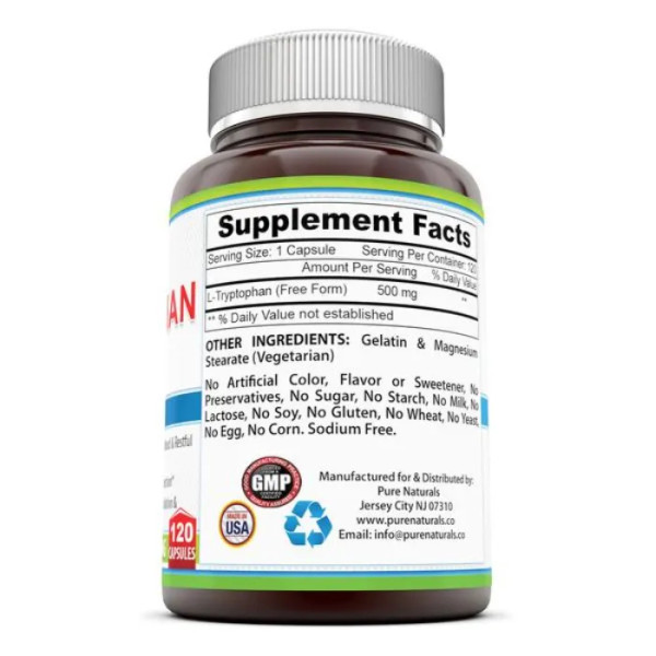 L-триптофан, L-Tryptophan, Pure Naturals, 500 мг, 120 капсул