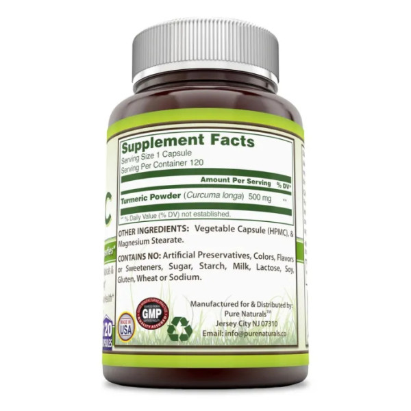 Куркума, Turmeric, Pure Naturals, 500 мг, 120 капсул