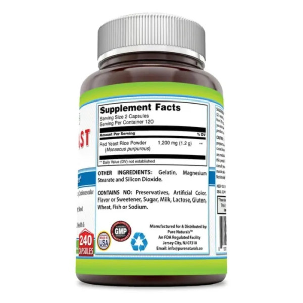 Червоний дріжджовий рис, Red Yeast Rice, Pure Naturals, 1200 мг, 240 капсул