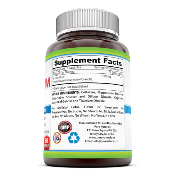 Смола мастикового дерева, Mastic Gum, Pure Naturals, 500 мг, 60 капсул