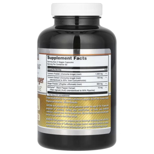 Куркума та імбир з біоперином, Turmeric & Ginger, Amazing Nutrition, 2250 мг, 180 рослинних капсул (750 мг на капсулу)