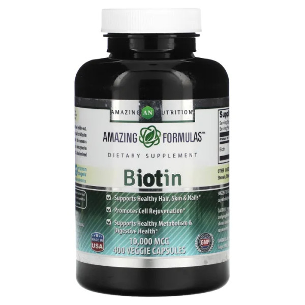 Біотин, Biotin, Amazing Nutrition, 10000 мкг, 400 рослинних капсул