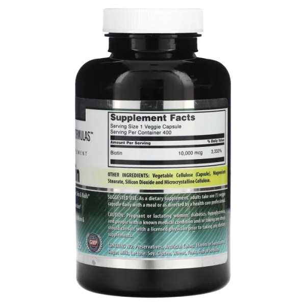 Біотин, Biotin, Amazing Nutrition, 10000 мкг, 400 рослинних капсул