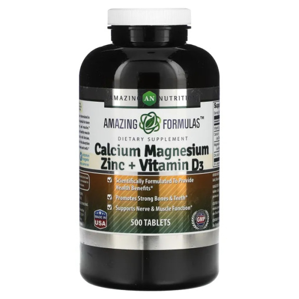 Кальцій, магній, цинк + вітамін D3, Calcium Magnesium Zinc + Vitamin D3, Amazing Nutrition, 500 таблеток