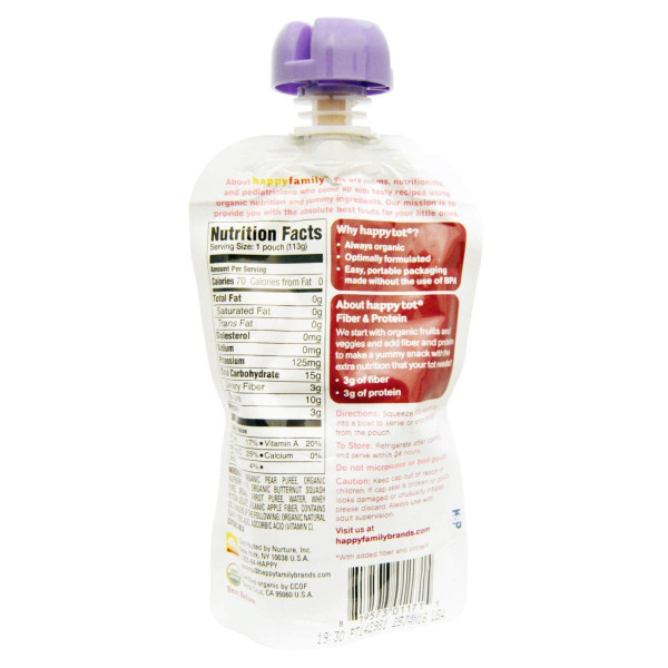 Дитяче харчування з груші, малини, моркви і мускатного горіха, Happytot, Happy Family Organics, 4 прикорм, органік, 113 г