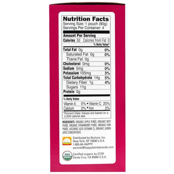 Дитяче пюре з яблук, буряка, полуниці, ківі, (Happy Baby, Twist), Nurture Inc. , 4 шт. по 90 г
