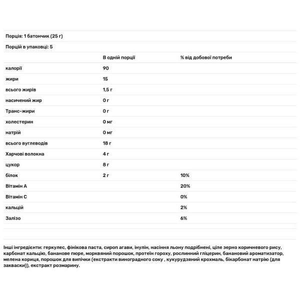 Вівсяні батончики, Fiber & Protein Soft-Baked Oat Bar, Nurture Inc, 5 шт.