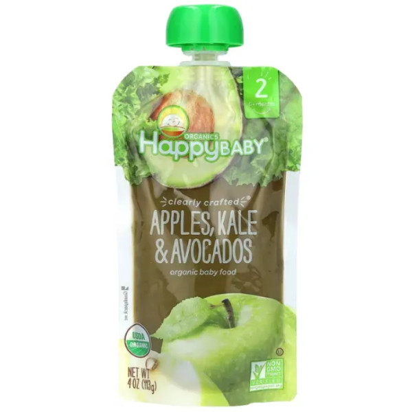 Детское пюре из яблок, капусты, авокадо, Baby Food, Happy Family Organics, органик, 2 прикорм, от 6 месяцев, 113 г