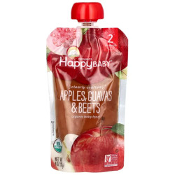 Дитяче пюре з яблук, гуави та буряків, етап 2, органік, 6+ місяців, Baby Food Happy Family Organics, 113 г