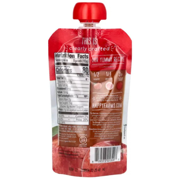 Дитяче пюре з яблук, гуави і буряка, Baby Food, Nurture Inc. (Happy Baby), 2 етап, органік, 6+ міс., 113 г
