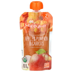 Дитяче пюре, морква яблуко, етап 2, органік, 6 місяців, Happy Family Organics Baby Food, 113 г