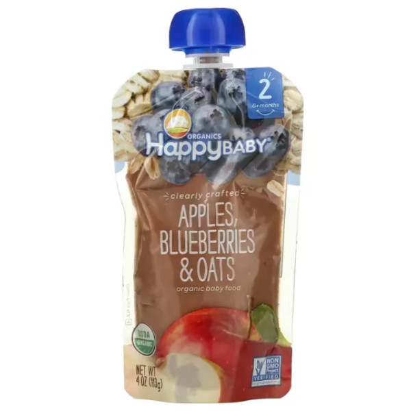 Детское питание из яблок, черники, овса, Baby Food, Happy Family Organics, органик, 2 прикорм, от 6 месяцев, 113 г
