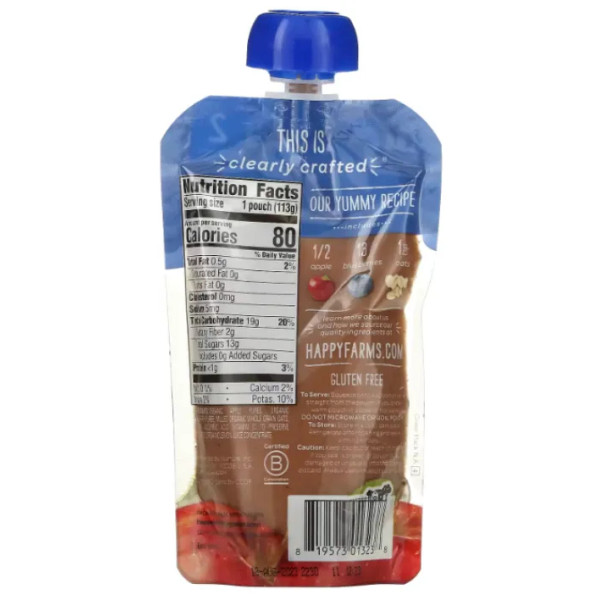 Детское питание из яблок, черники, овса, Baby Food, Happy Family Organics, органик, 2 прикорм, от 6 месяцев, 113 г