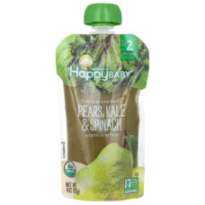 Дитяче пюре груша шпинат капуста, Baby Food Happy Family Organics, 6+ місяців, 2 прикорм, органік, 113 г