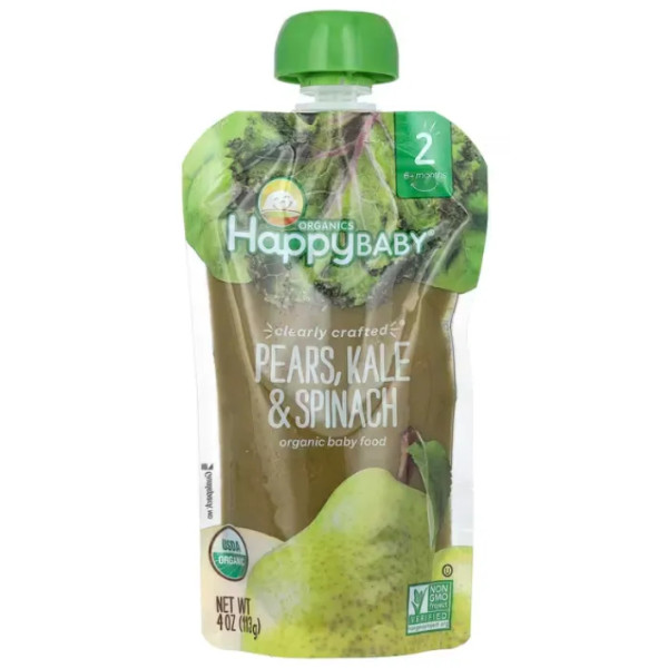 Детское пюре из груши, капусты, шпината, Baby Food, Happy Family Organics, органик, 2 прикорм, от 6 месяцев, 113 г