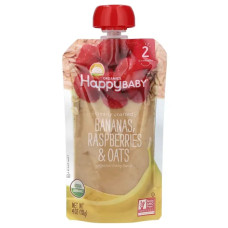 Дитяче пюре банан малина овес, Baby Food Happy Family Organics, 6+ місяців, 2 прикорм, органік, 113 г