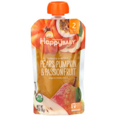 Дитяче пюре груша гарбуз маракуйя, Baby Food Happy Family Organics, 6+ місяців, 2 прикорм, органік, 113 г