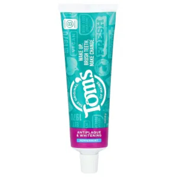 Зубна відбілююча паста, проти зубного нальоту,Antiplaque & Whitening Toothpaste, Tom's of Maine, без фтору, зі смаком перцевої м'яти, 127 г