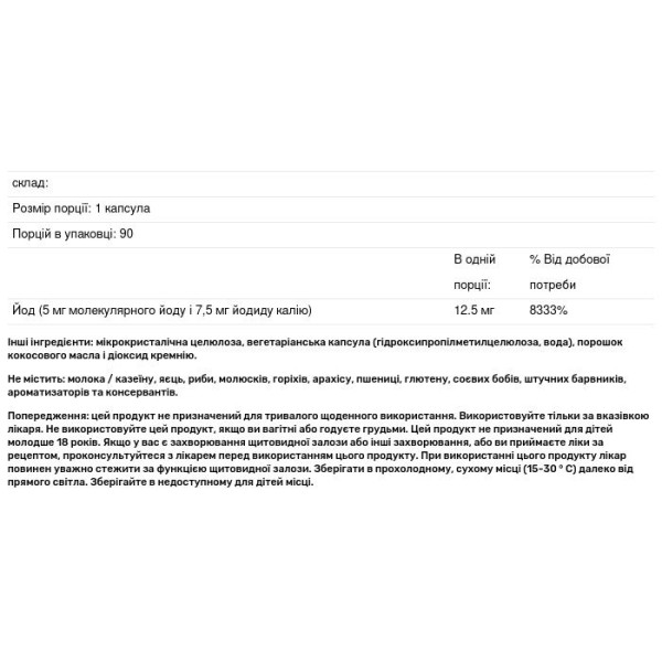 Йод, Iodine Complex, Klaire Labs, 12.5 мг, 90 капсул