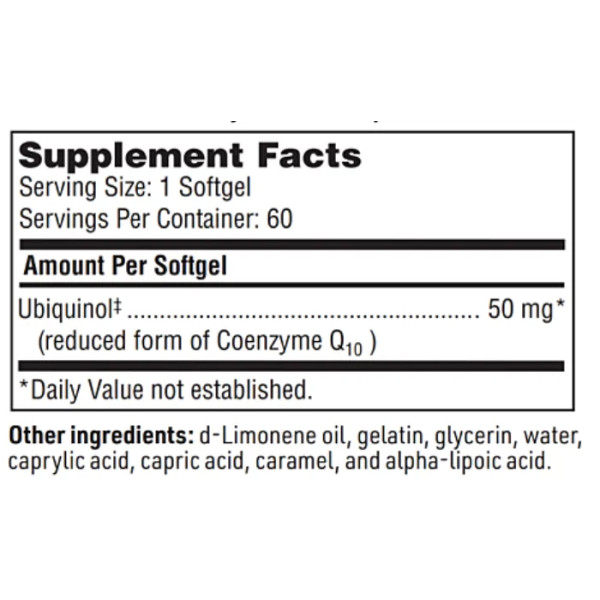 Убіхінол CoQH, Ubiquinol, Klaire Labs, серцево-судинна підтримка, 50 мг, 60 гелевих капсул