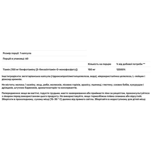 Бенфотіамін, Benfotiamine, Klaire Labs, 60 капсул