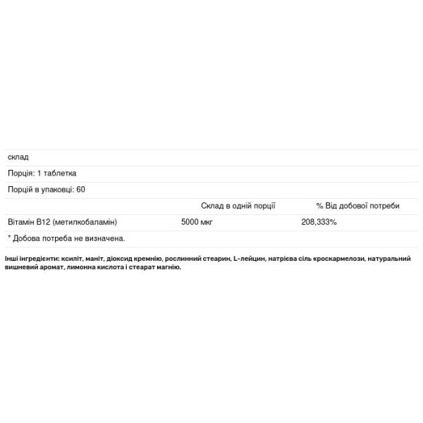 Вітамін В12 метилкобаламін, Methylcobalamin, Klaire Labs, 60 таблеток