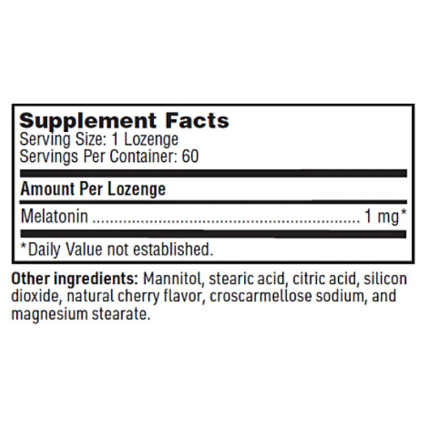 Мелатонін, Melatonin Lozenge, Klaire Labs, 1 мг, 60 розчинних таблеток