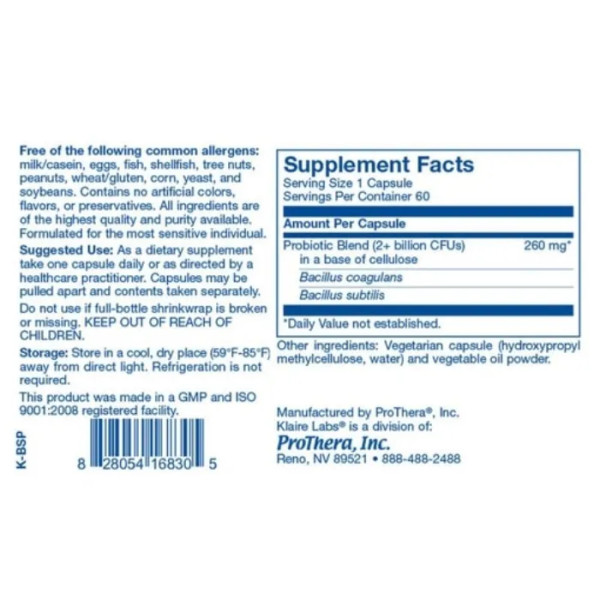 Пробиотики, Biospora, Klaire Labs, 60 капсул