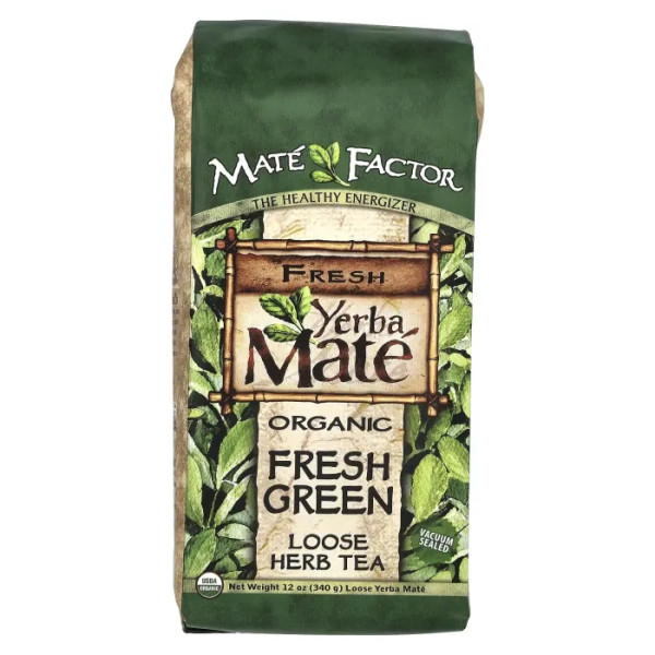 Чай мате, Organic Yerba Mate, Mate Factor, органічний, свіжий зелений листовий чай, 340 г