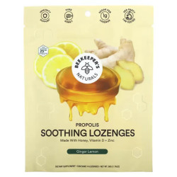 Льодяники від кашлю з прополісом та натуральним медом, Beekeeper's Naturals Propolis Soothing Lozenges, для зміцнення імунітету імбир та лимон 14 шт 50 г