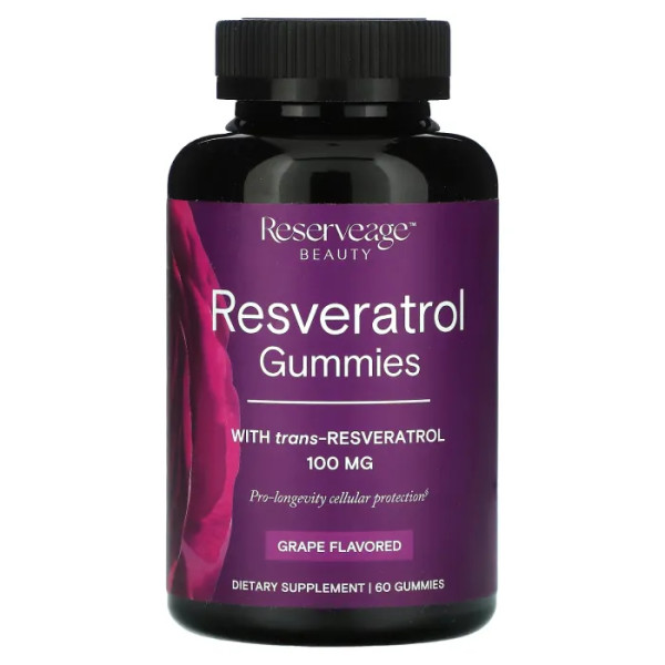 Ресвератрол, Resveratrol Gummies, Reserveage Nutrition, зі смаком винограду, 50 мг, 60 жувальних цукерок
