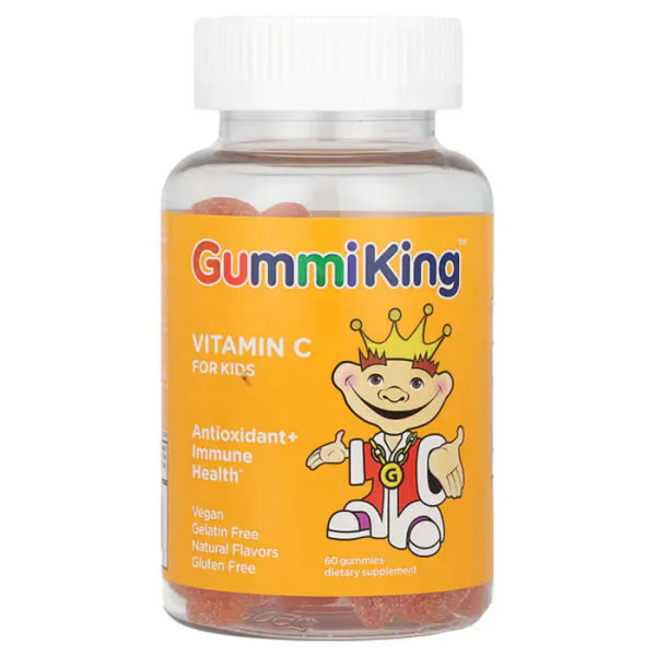 Витамин С жевательный, Vitamin C for Kids, Gummi King, для детей, апельсин, 60 веганских конфет