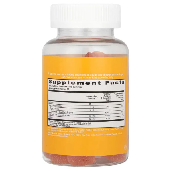 Витамин С жевательный, Vitamin C for Kids, Gummi King, для детей, апельсин, 60 веганских конфет