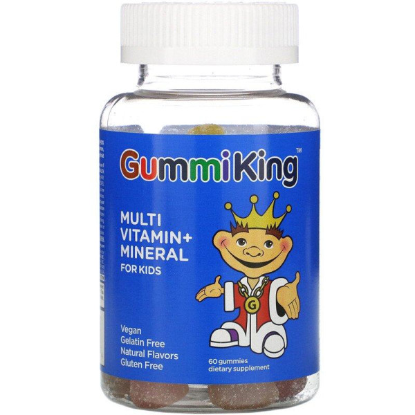 Мультивітаміни + мінерали для дітей, Multi-Vitamin + Mineral, Gummi King, полуниця, апельсин, лимон, виноград, вишня та грейпфрут, 60 жувальних цукерок