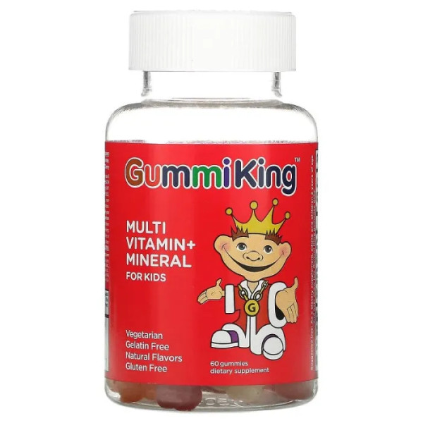 Мультивітаміни + мінерали для дітей, Multi Vitamin + Mineral, GummiKing, виноград, лимон, апельсин, полуниця та вишня, 60 жувальних цукерок