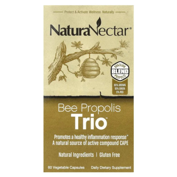 Бджолиний прополіс - тріо, Bee Propolis Trio, NaturaNectar, 60 вегетаріанських капсул