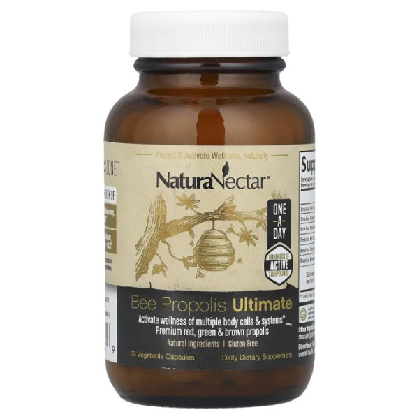 Бджолиний прополіс, Bee Propolis Ultimate, NaturaNectar, 60 вегетаріанських капсул
