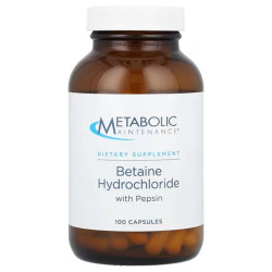 Бетаин гидрохлорид с пепсином, Metabolic Maintenance Betaine Hydrochloride With Pepsin, 100 капсул