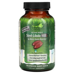 Поддержка либидо с L-цитруллином для мужчин, Irwin Naturals Steel Libido Max3 + Nitric Oxide Booster Active-Male, 75 гелевых капсул