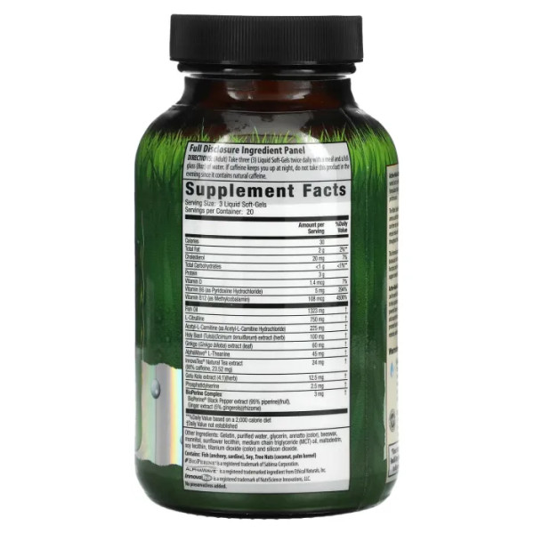 Вітаміни для мозку, концентрація та ясність розуму, Brain Awake Max 3+ Nitric Oxide Booster, Irwin Naturals, 60 капсул