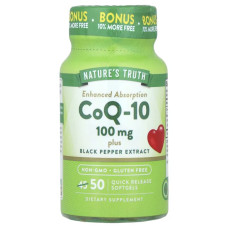 Коензим Q10, Nature's Truth CoQ-10, підвищена абсорбція з екстрактом чорного перцю 50 гелевих капсул швидкого вивільнення