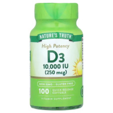 Витамин D3 250 мкг 10000 МЕ, Nature's Truth Vitamin D3, высокая эффективность 100 гелевых капсул быстрого высвобождения