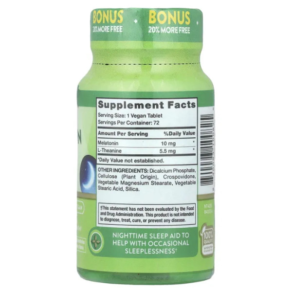Мелатонін плюс L-теанін, Melatonin Plus L-Theanine, Nature's Truth, 72 таблетки